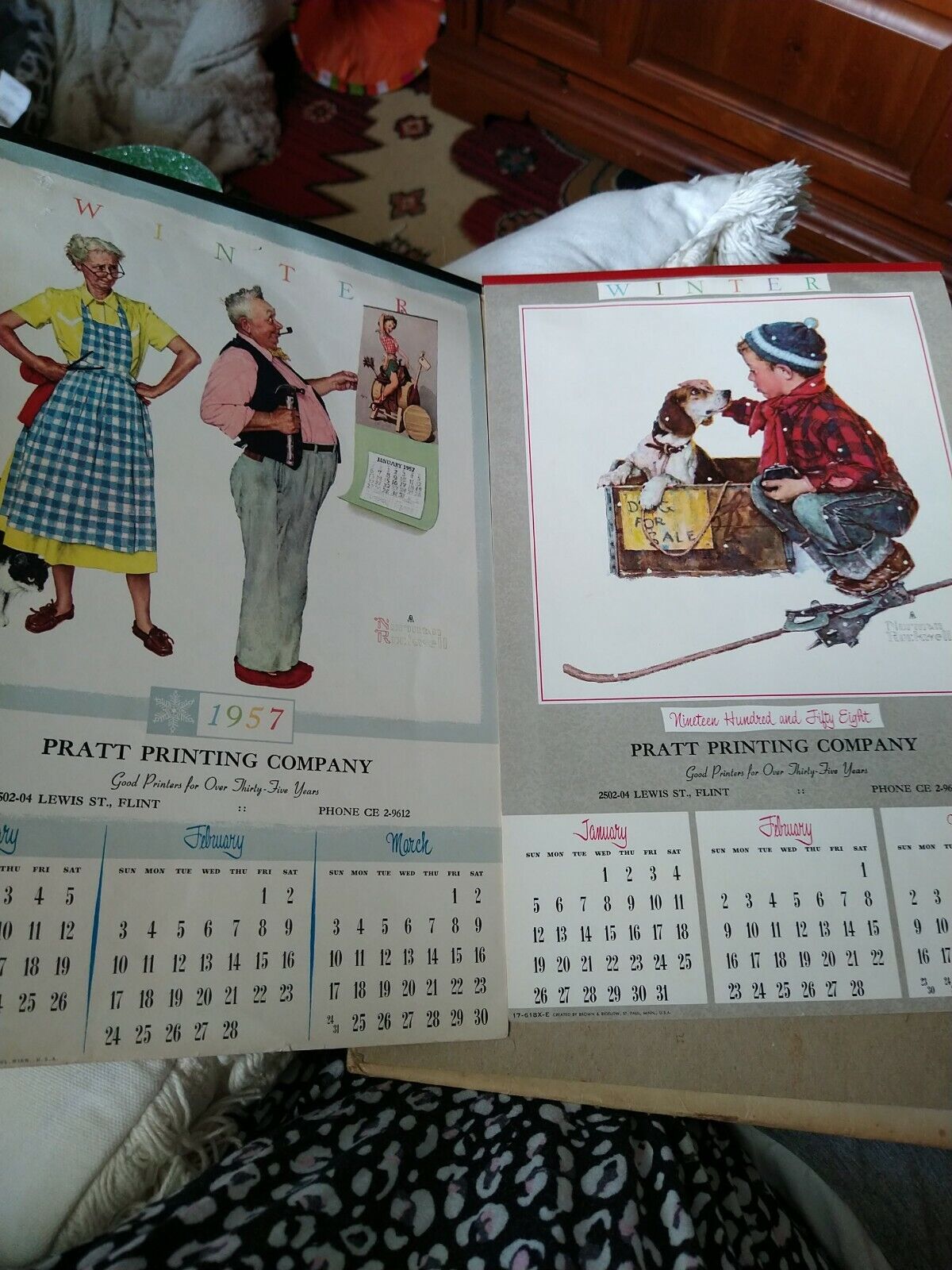 Vintage 1957&1958 Norman Rockwell Pratt Printing Company Calendars
