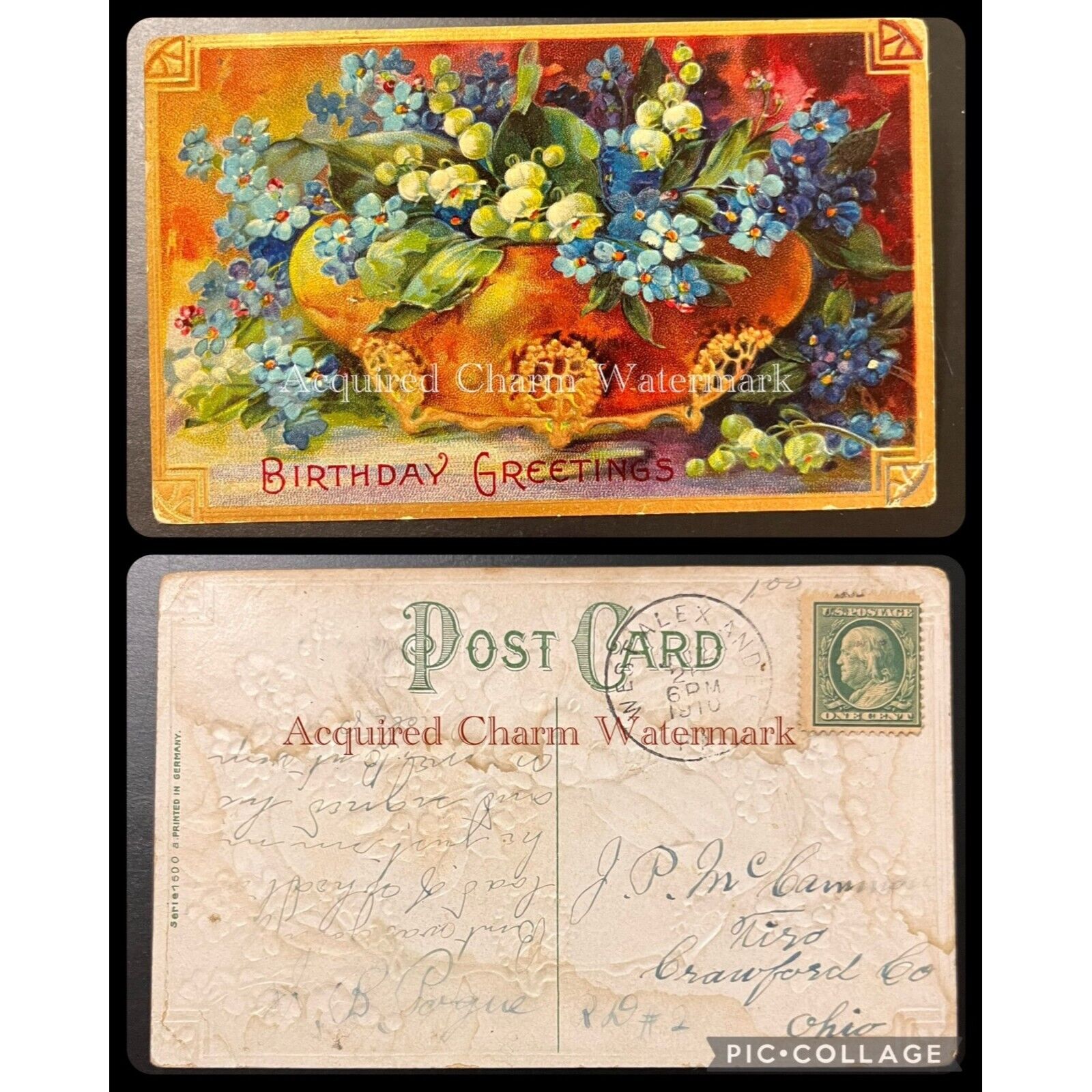 Antqiue Postcard, Birthday Greetings, July 26, 1910
