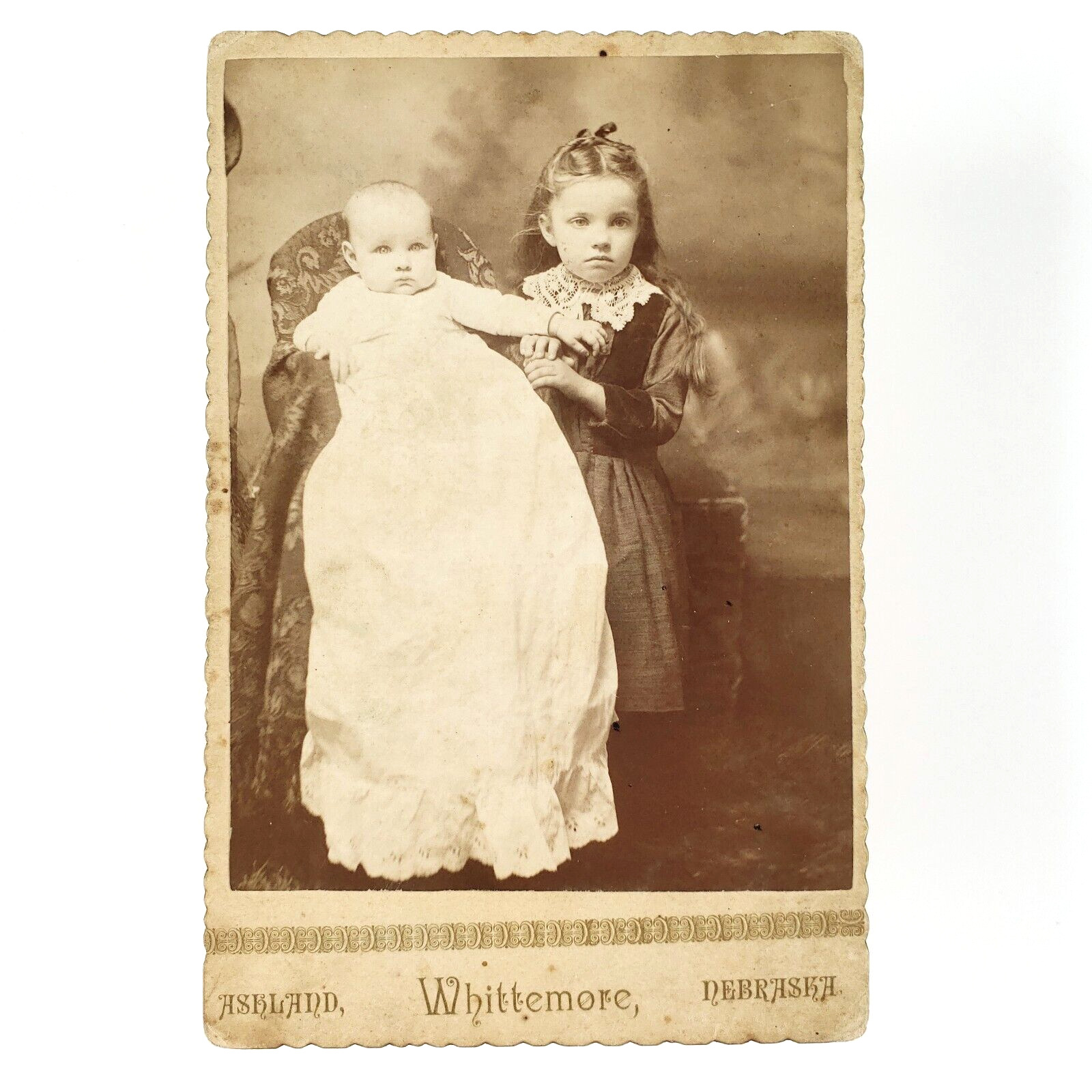 Ashland Nebraska Siblings Cabinet Card c1895 Little Girl & Baby Photo C3337