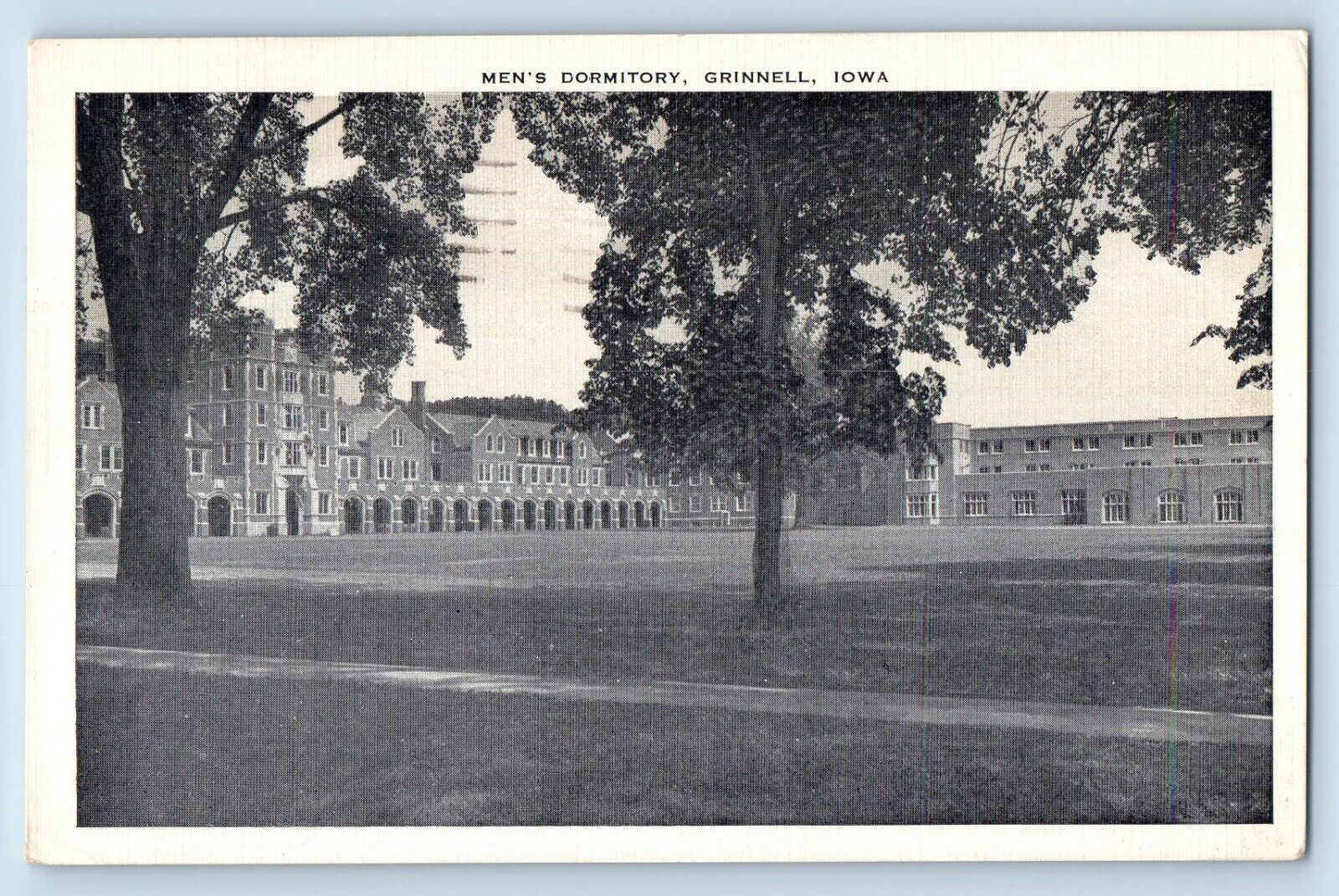 Grinnell Iowa IA Postcard Men's Dormitory Building Trees Exterior 1946 Vintage