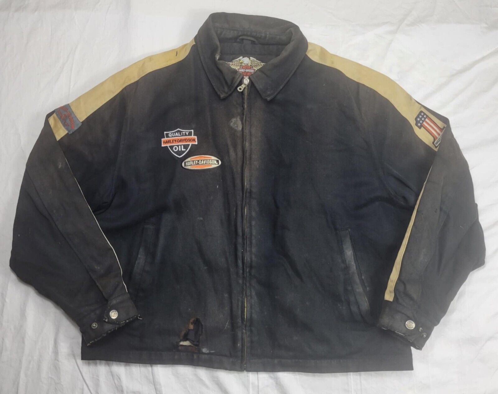 Vintage Harley Davidson Men's #1 Oil Motorcycle Iron Block Jacket Size XL
