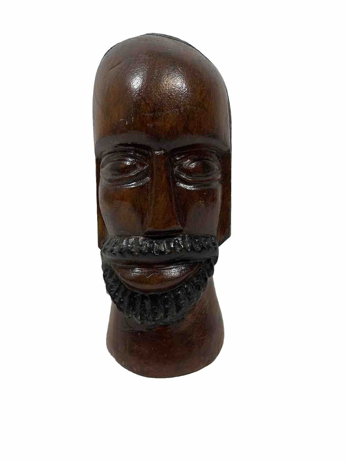 African Inspired Wooden SCULPTURE Man Figurine Hand Carved Brown Beard