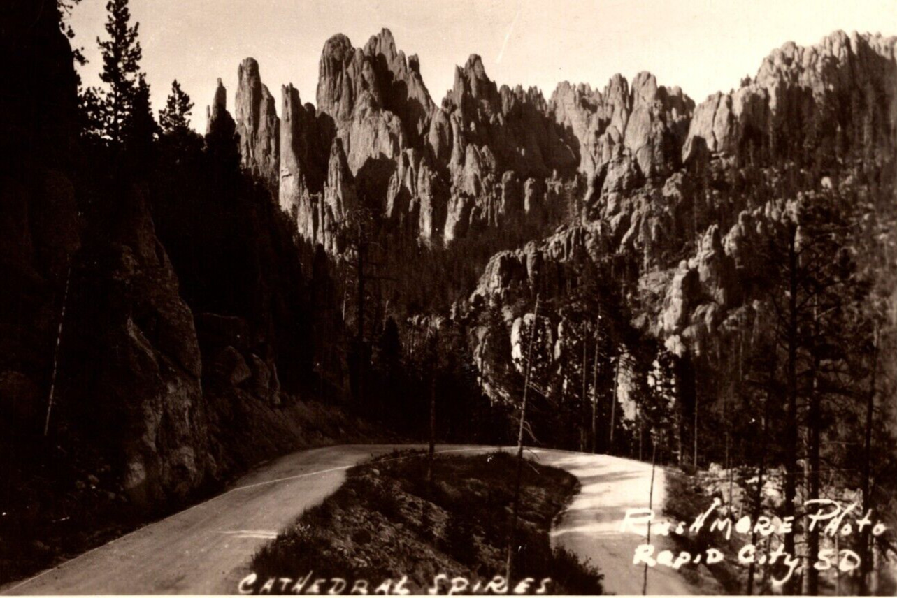 c1946 RPPC Cathedral Spires Rushmore Photo Rapid City South Dakota Postcard