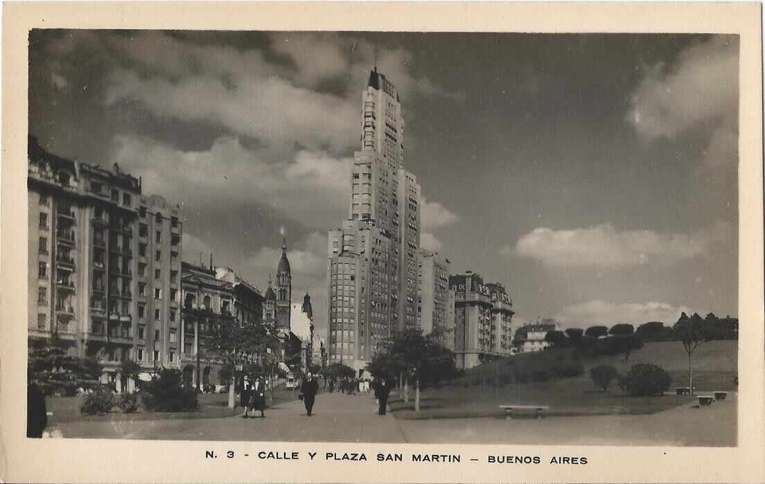 Postcard Argentina Buenos Aires RPPC Calle Y Plaza San Martin NrMINT c1930s-40s