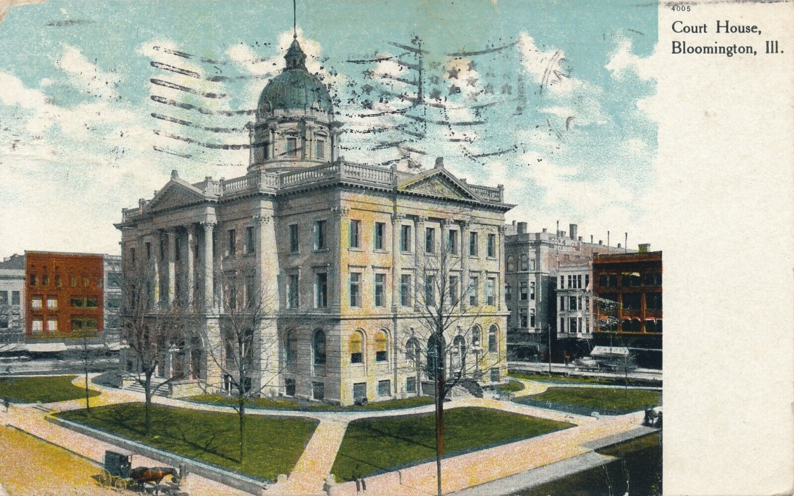 Court House in Bloomington, IL 1910 posted antique postcard