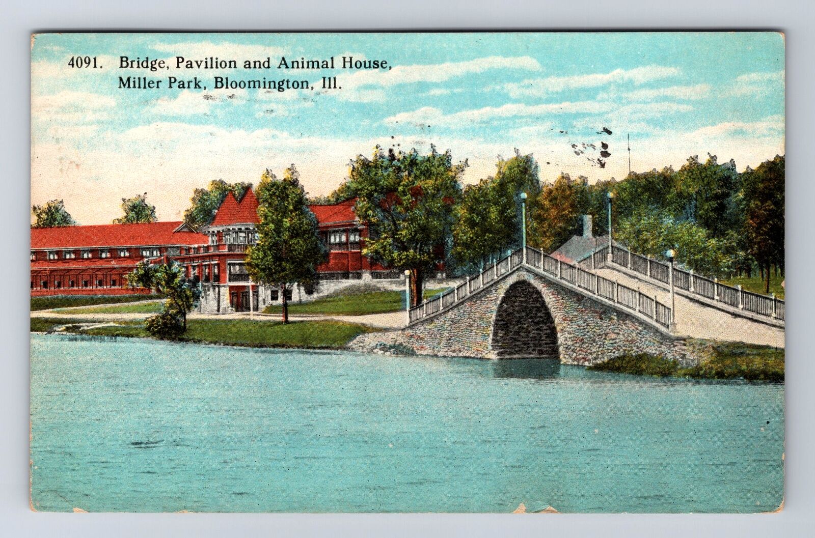 Bloomington IL-Illinois, Pavilion And Animal House, Vintage c1924 Postcard
