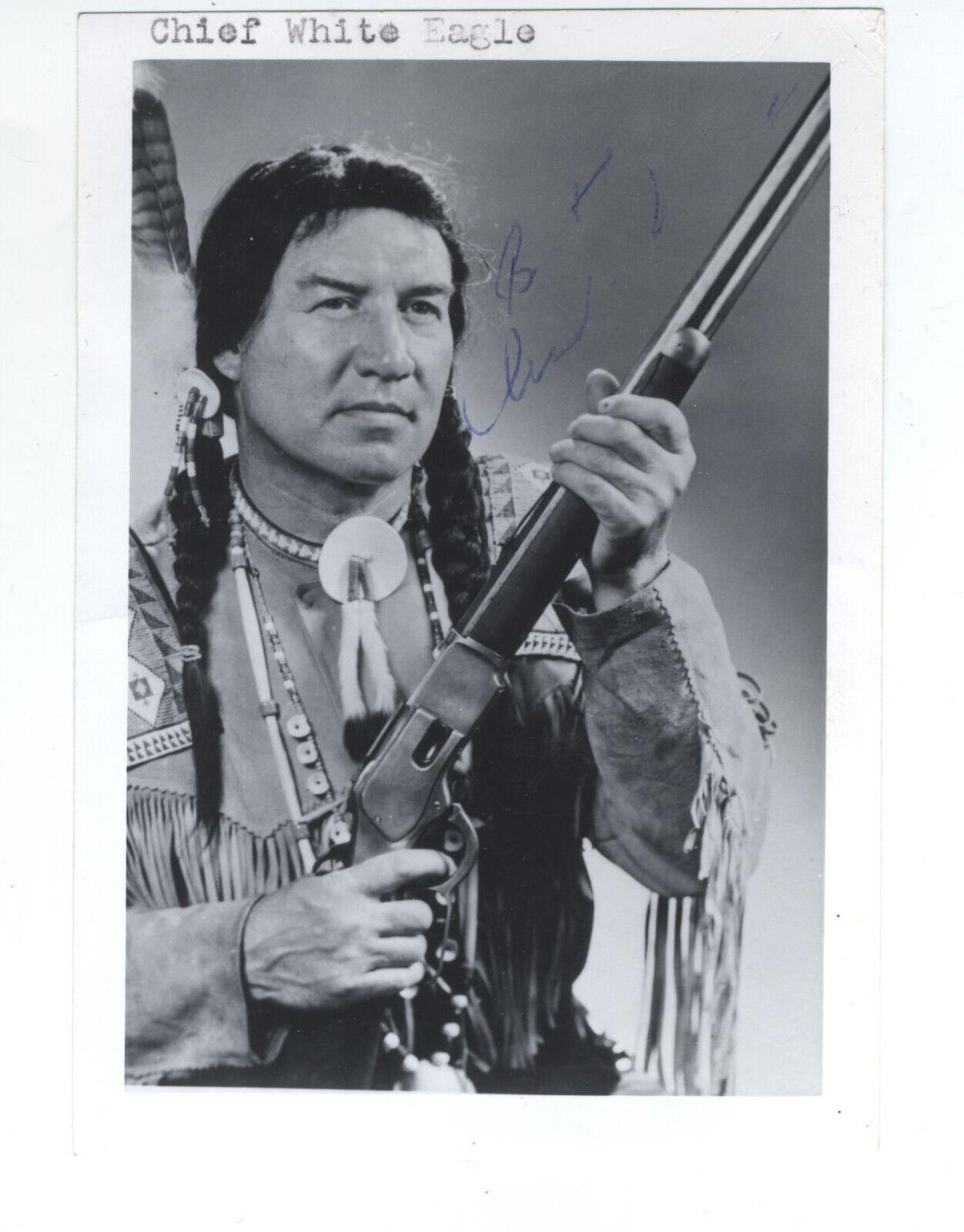 Old NATIVE AMERICAN MOHAWK INDIAN CHIEF White eagle SIGNED PHOTO ACTOR SCARCE