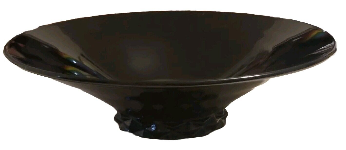 Vtg Fostoria Black Amethyst Glass Fruit Serving Bowl Compote Centerpiece Knicks