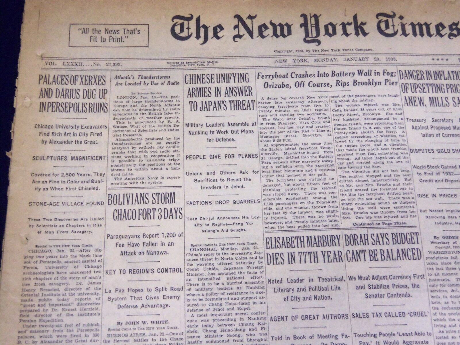 1933 JANUARY 23 NEW YORK TIMES - PERSEPOLIS RUINS DUG UP - NT 3861