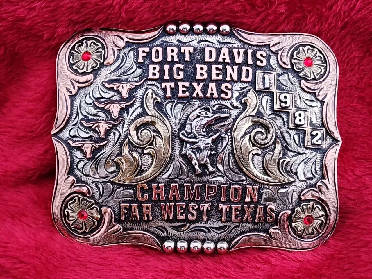 RODEO CHAMPION TROPHY BUCKLE☆BULL RIDING PRO☆1982☆FORT DAVIS TEXAS☆RARE☆14