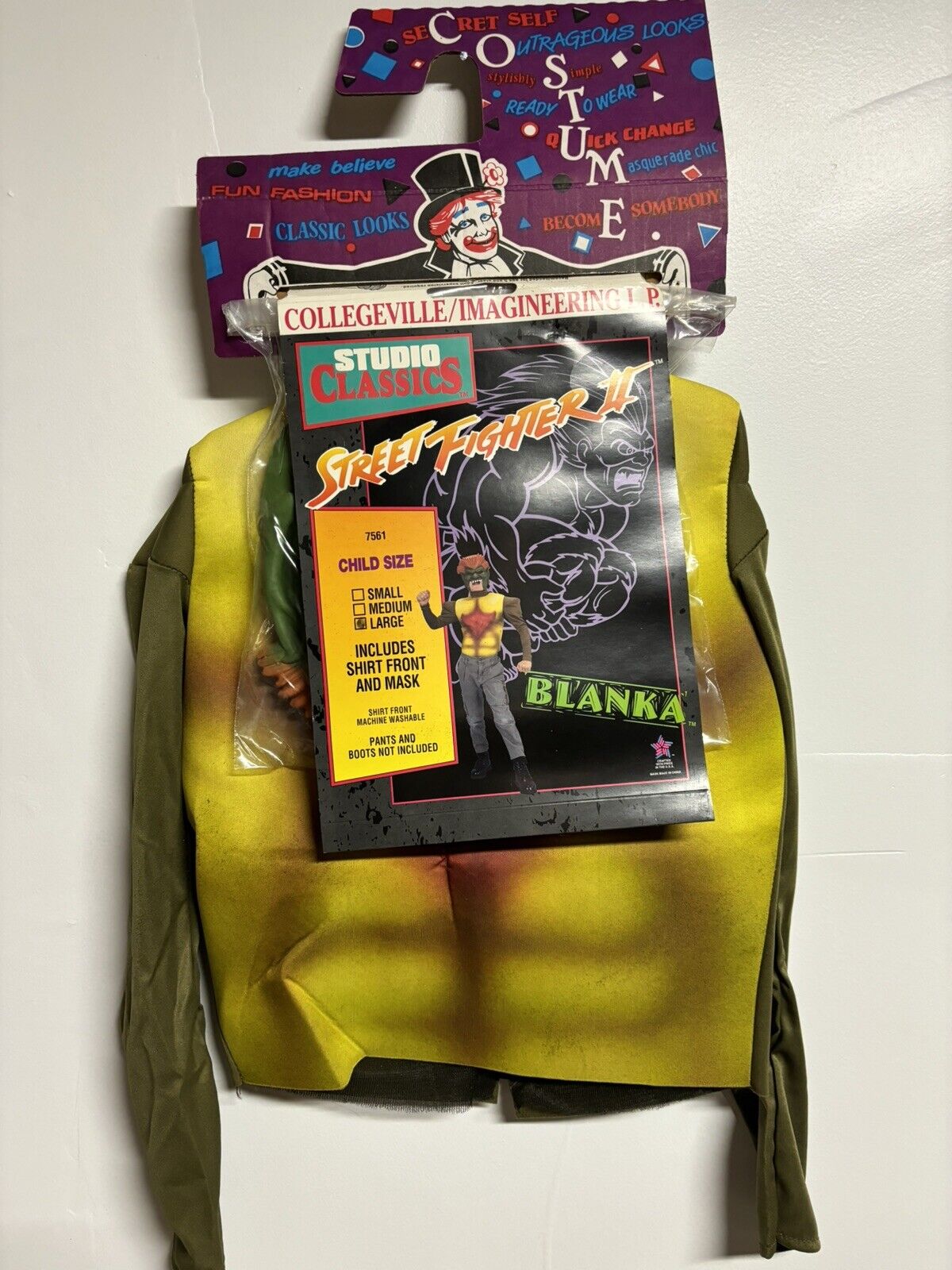 Vtg 1991 Street Fighter 2 Blanka Collegeville Halloween Mask Costume Rare Rubber