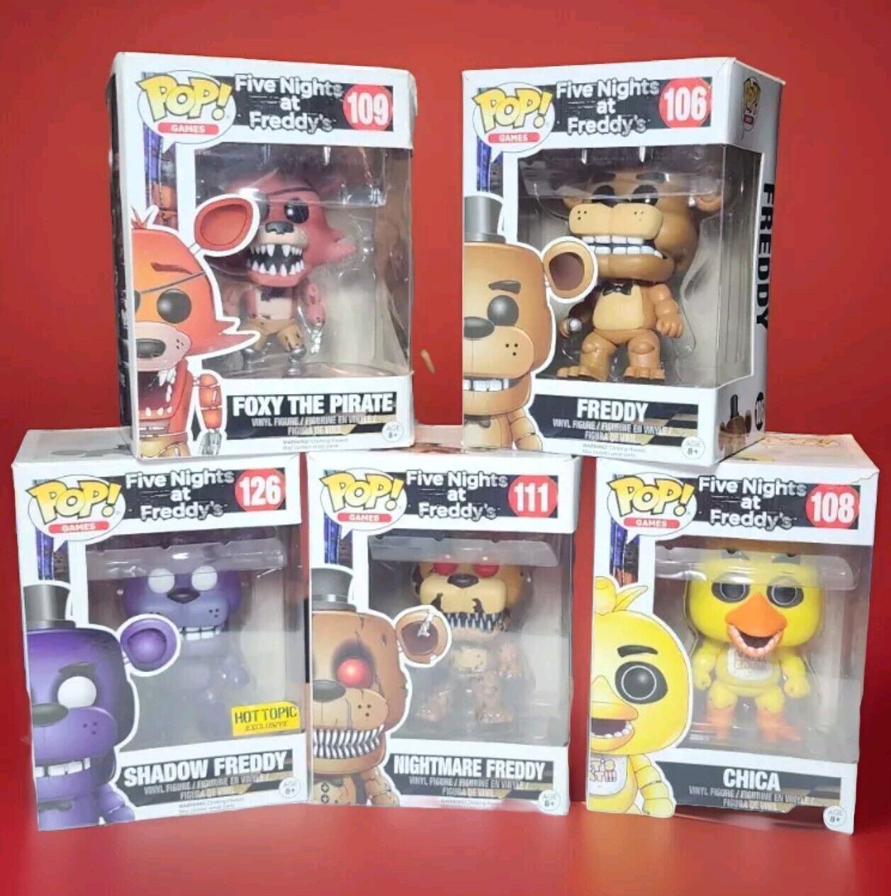NIB Funko Pop Five Nights At Freddy’s  Lot Of 5  Foxy Chica +Hot Topic Exclusive
