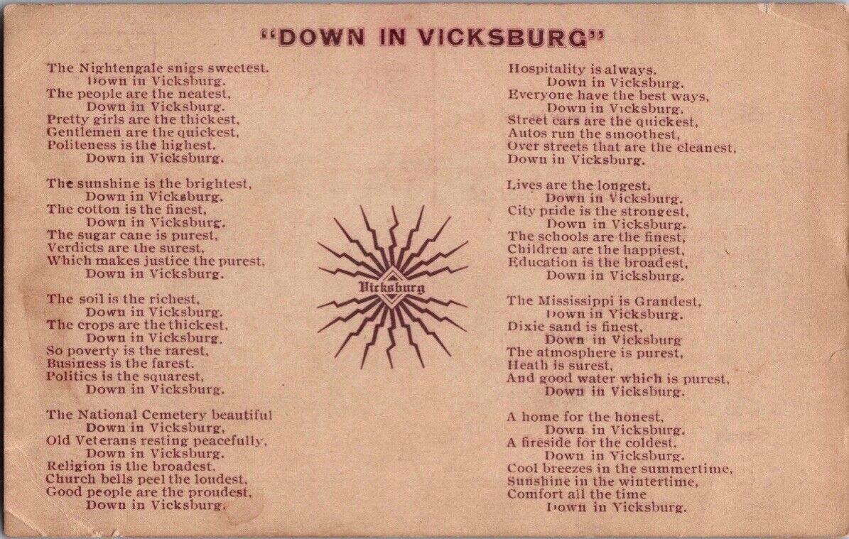 c1910 Down In Vicksburg Mississippi MS Modern Cafe Advertising Postcard