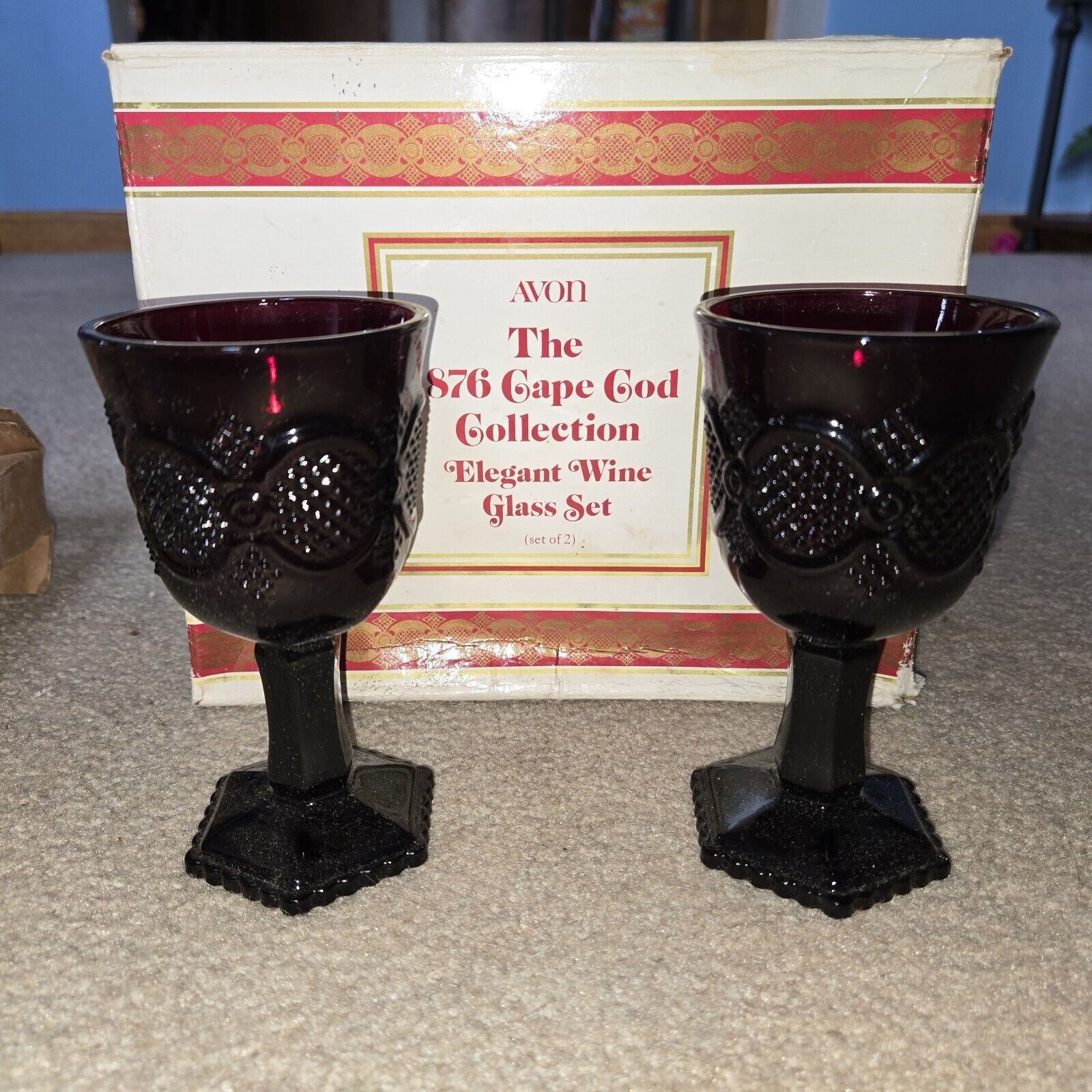 Vintage Avon Cape Cod 1876 Ruby Red Glassware Goblets Set of 2, 4.5 in