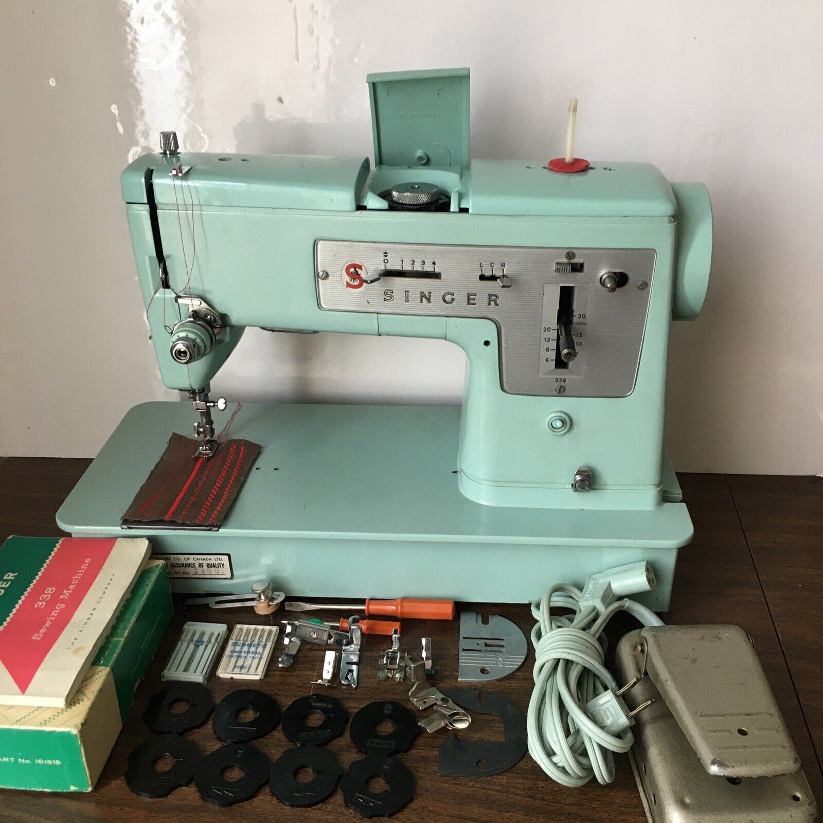RARE SINGER 338 Sewing Machine Blue With Attachments, Cams, Sew A+ (Case Read)