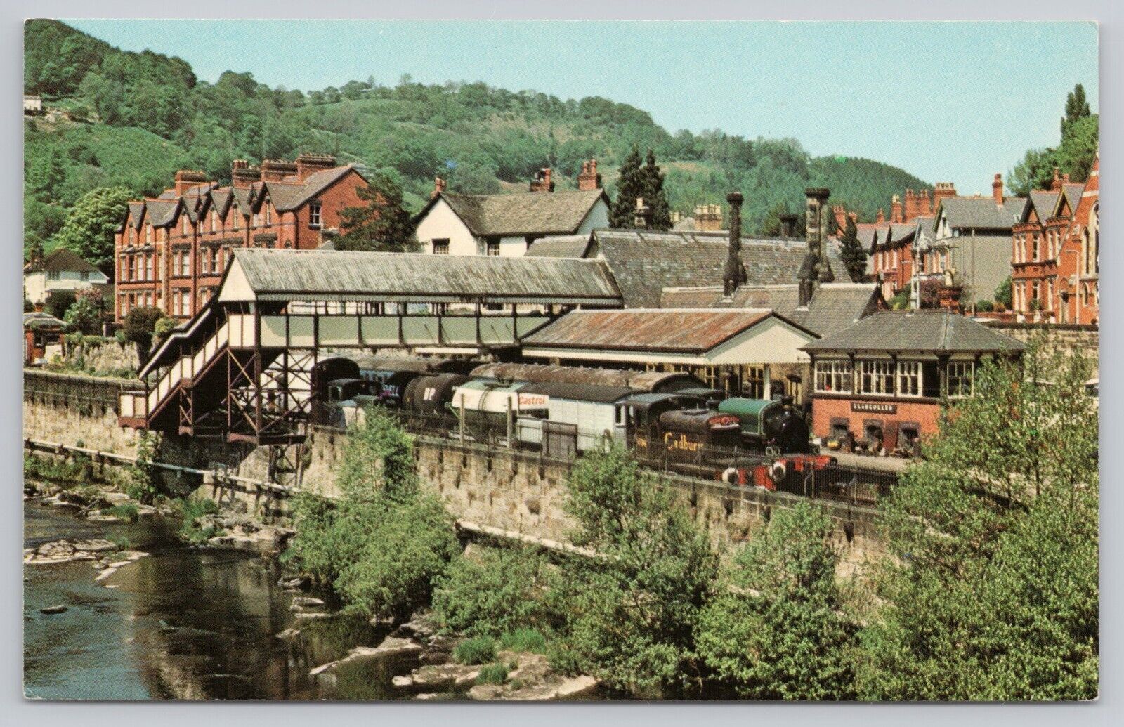 Llangollen Wales UK, Railway Train Station & River, Vintage Postcard