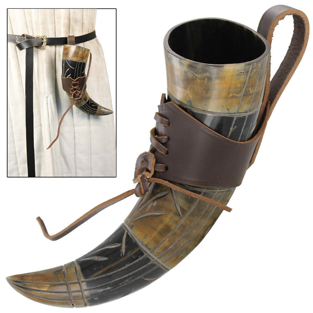 Medieval Renaissance Mead of Poetry Viking Drinking Horn -with Free Leather Frog