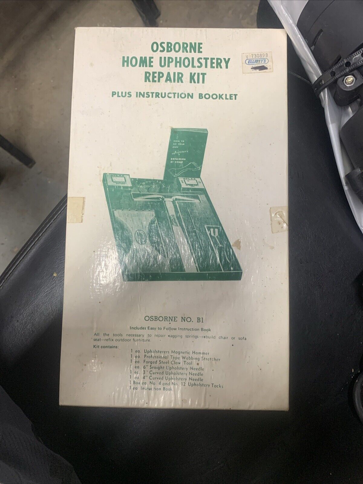 Vintage C.S. Osborne Home Upholstery Repair Kit w/Box Tack Hammer Tools 