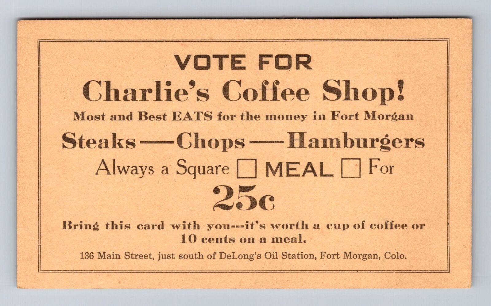 Fort Morgan CO-Colorado, Charlie\'s Coffee Shop, Vintage c1940 Postcard