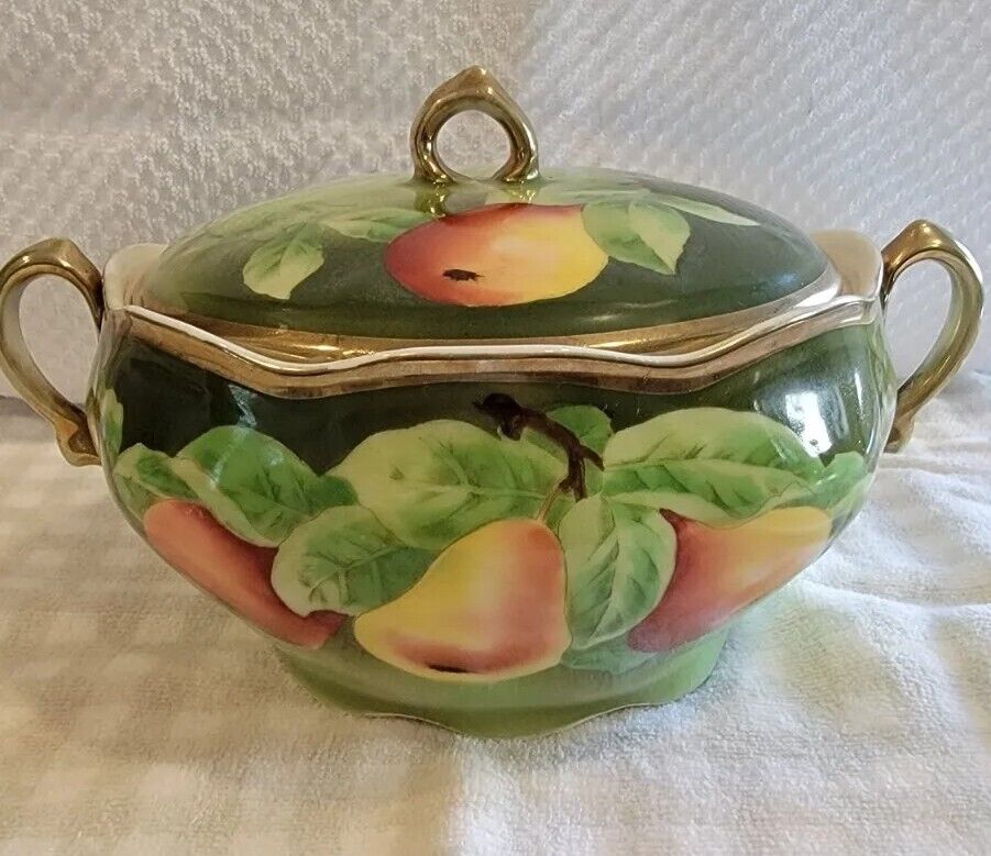 Royal vienna Covered dish porcelain.  Vintage hand painted, signed by Creange. 