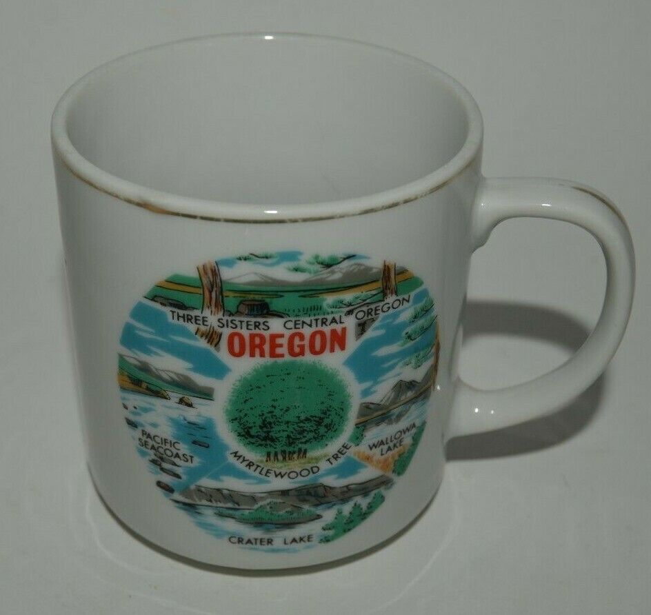 Vintage OREGON 1960s Crater Wallowa Lake Pacific Coast Coffee Mug Rare MINTY