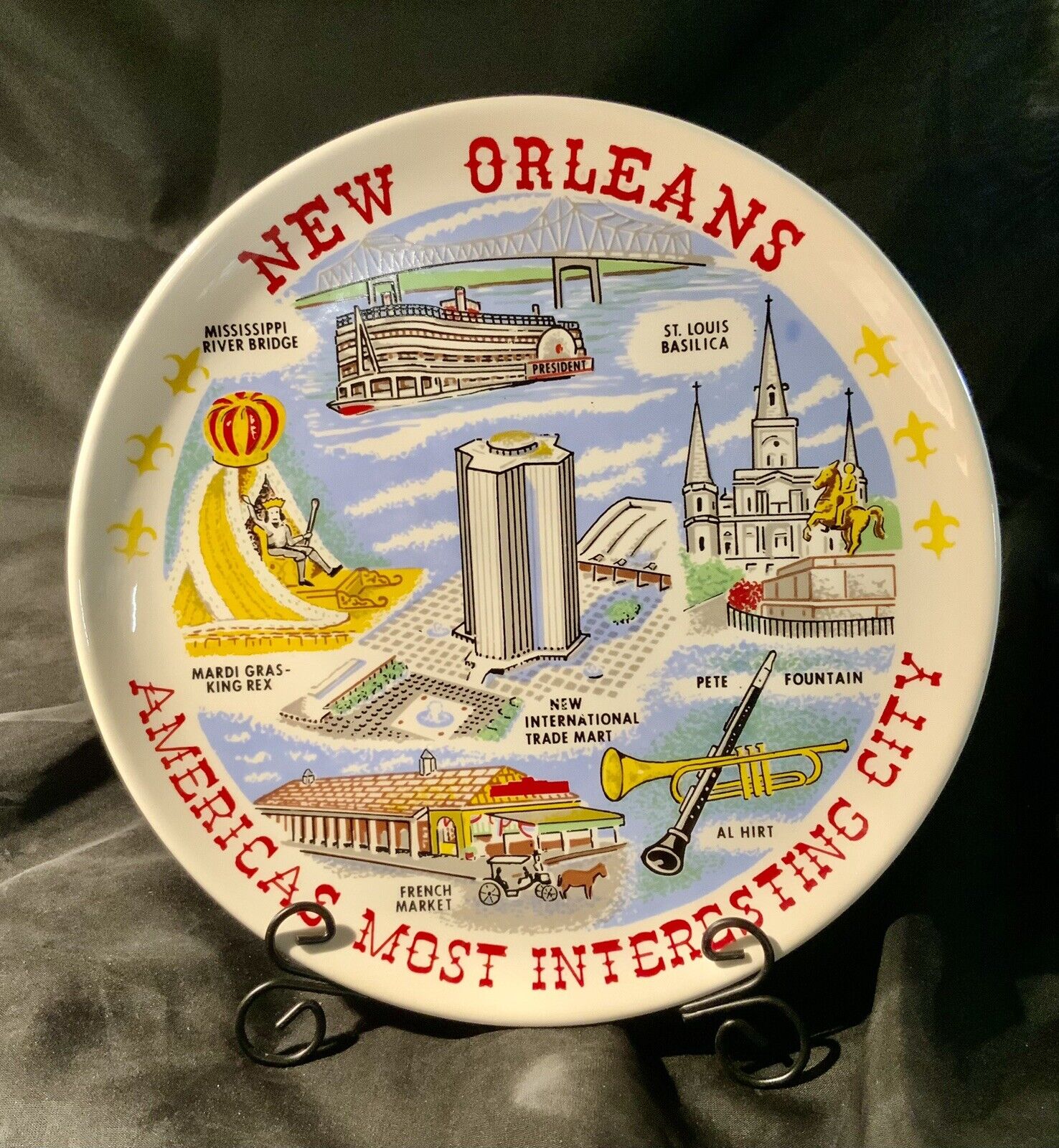 vintage NEW ORLEANS plate-AMERICA'S MOST INTERESTING CITY-19” hand painted JAPAN