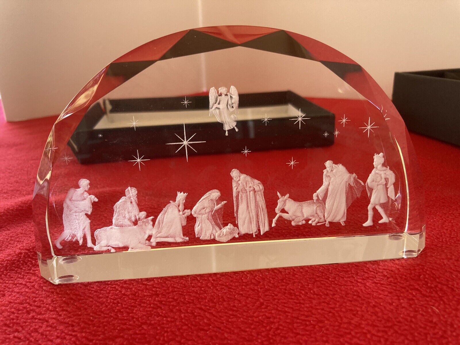 Jeweled Cross Hand Crafted Etched Nativity Scene In Original Lined Box