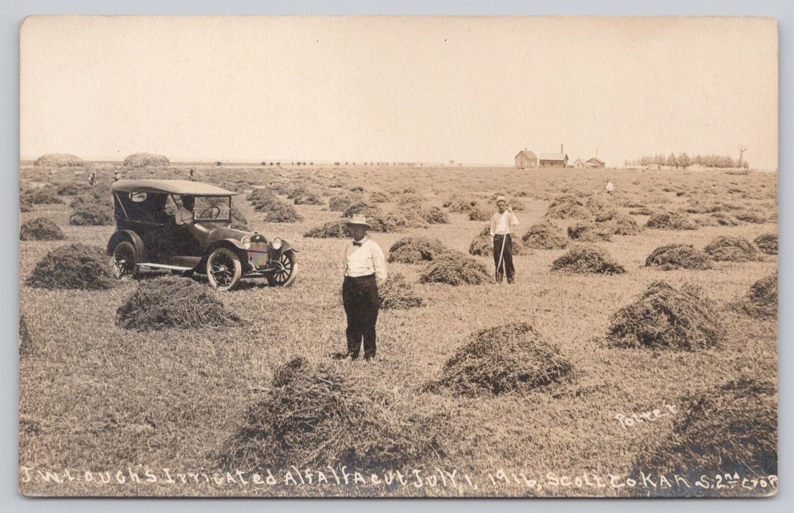 RPPC Postcard JW Laugh Irrigated Alfalfa Farm 1916 Vintage Car Scott County KA