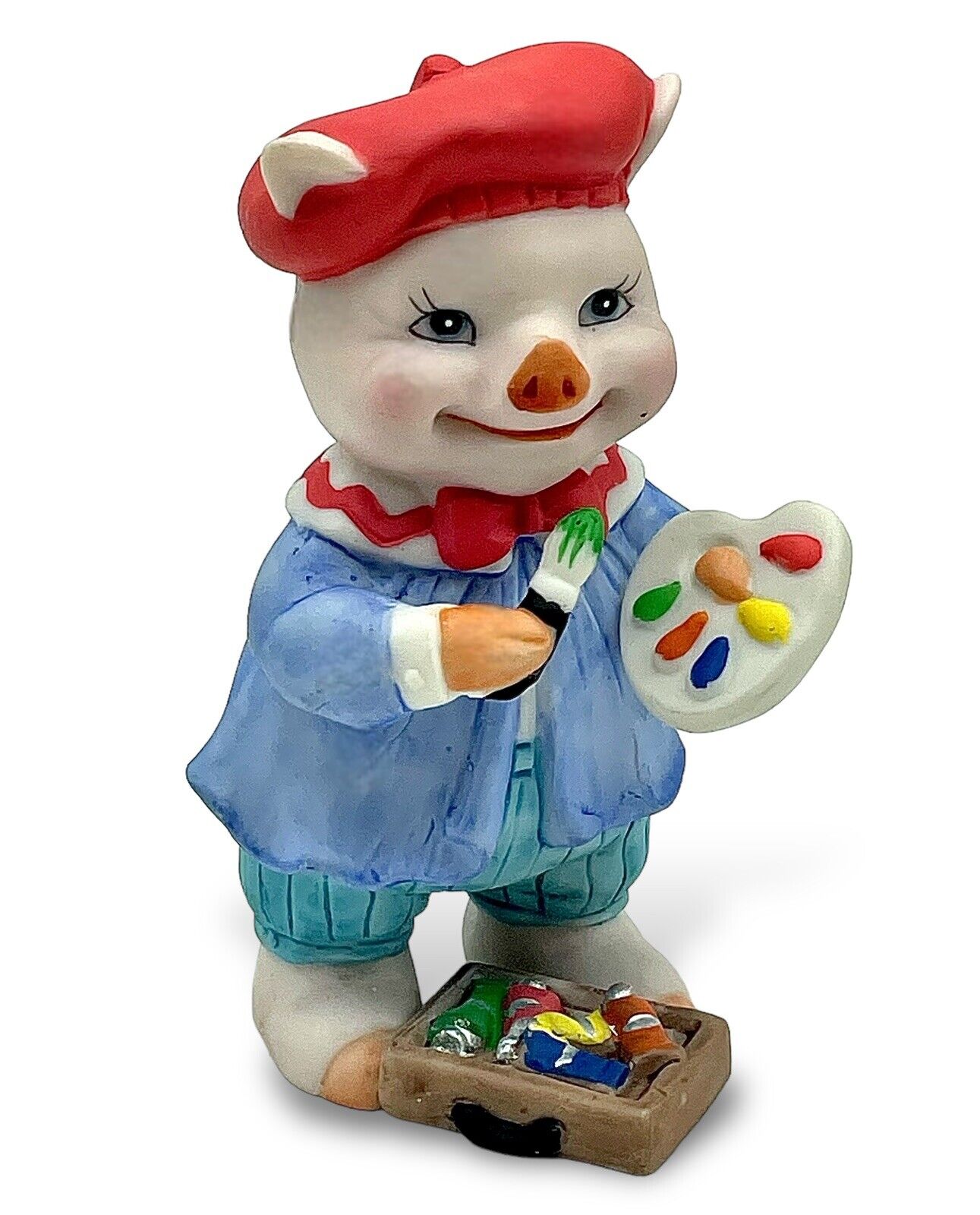BC Bronson Collection ARTIST PIG FIGURINE Piggy Paints Brushes Red Beret 1995