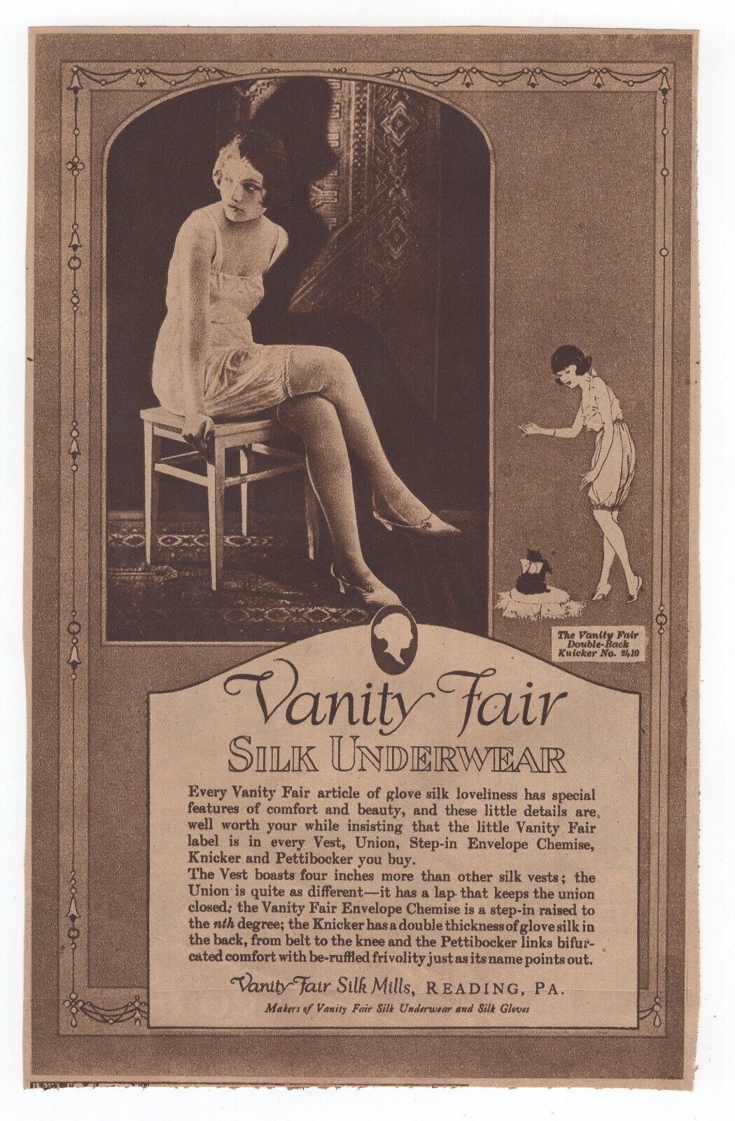 1920 Vanity Fair Reading, Pa. Silk Ad