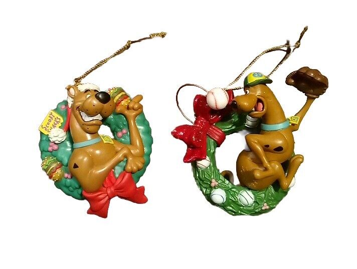Vtg Lot Of 2 Trevco Scooby-Doo in Wreath Baseball & Scoopy Snack\'s Ornaments