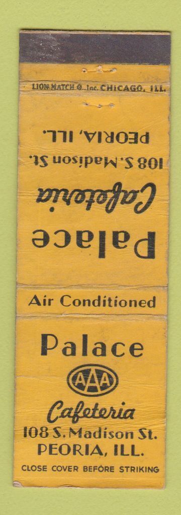 Matchbook Cover - Palace Cafeteria Peoria IL WORN
