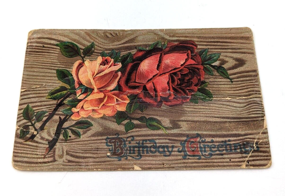 Antique 1911 Color Postcard 514 Germany Birthday Greetings Rose Flowers #1C