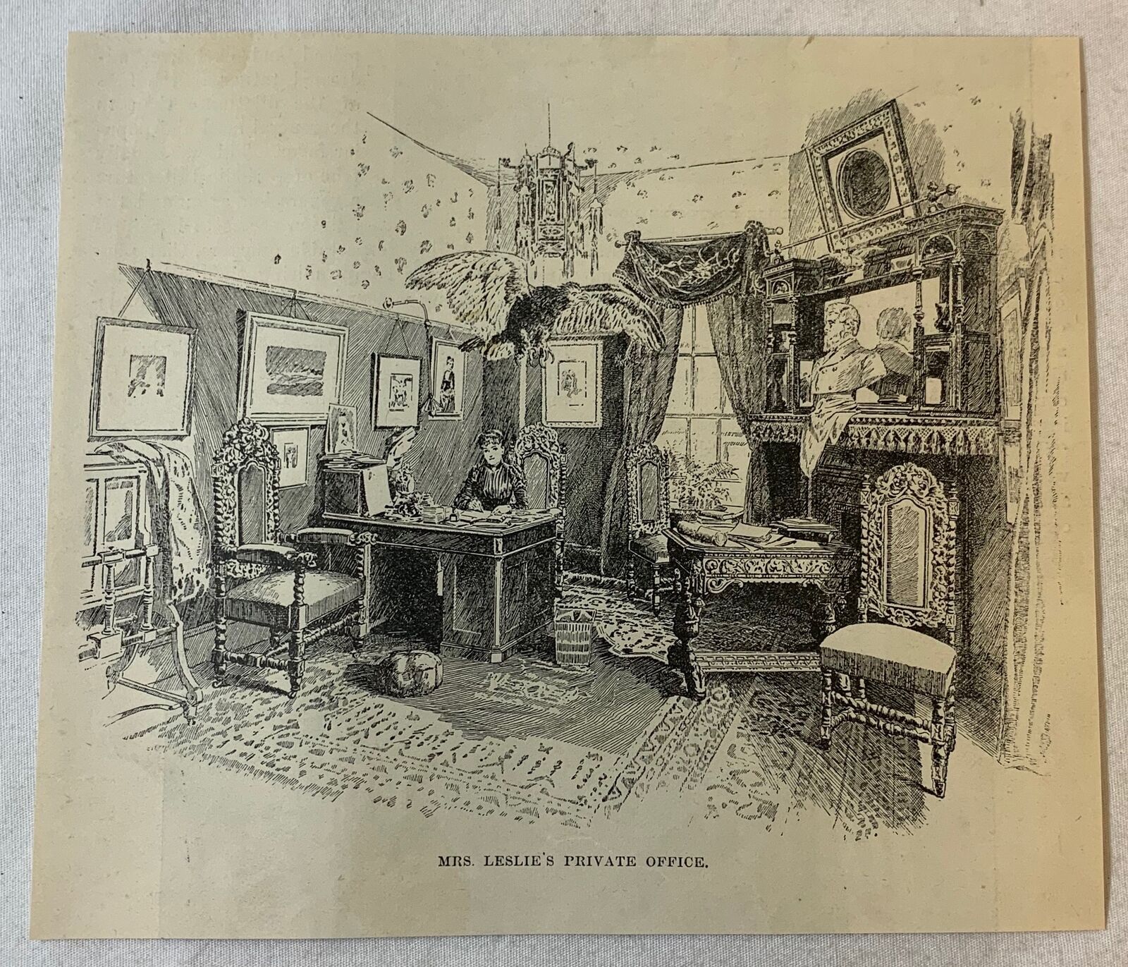 1894 magazine engraving~ MRS LESLIE'S PRIVATE OFFICE Frank Leslie Building, NYC