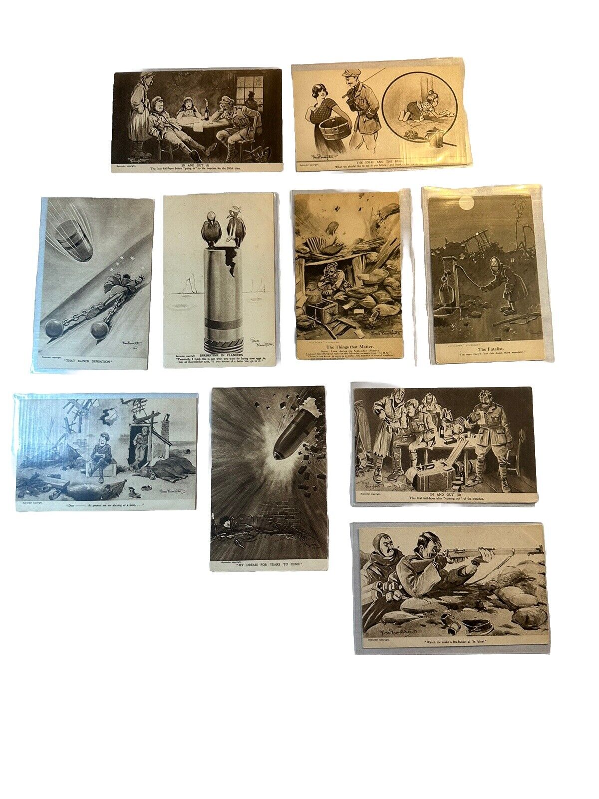 VINTAGE POSTCARD LOT OF 10 WWI ART BRUCE BAIRNSFATHER BY BYSTANDER IN ENGLAND
