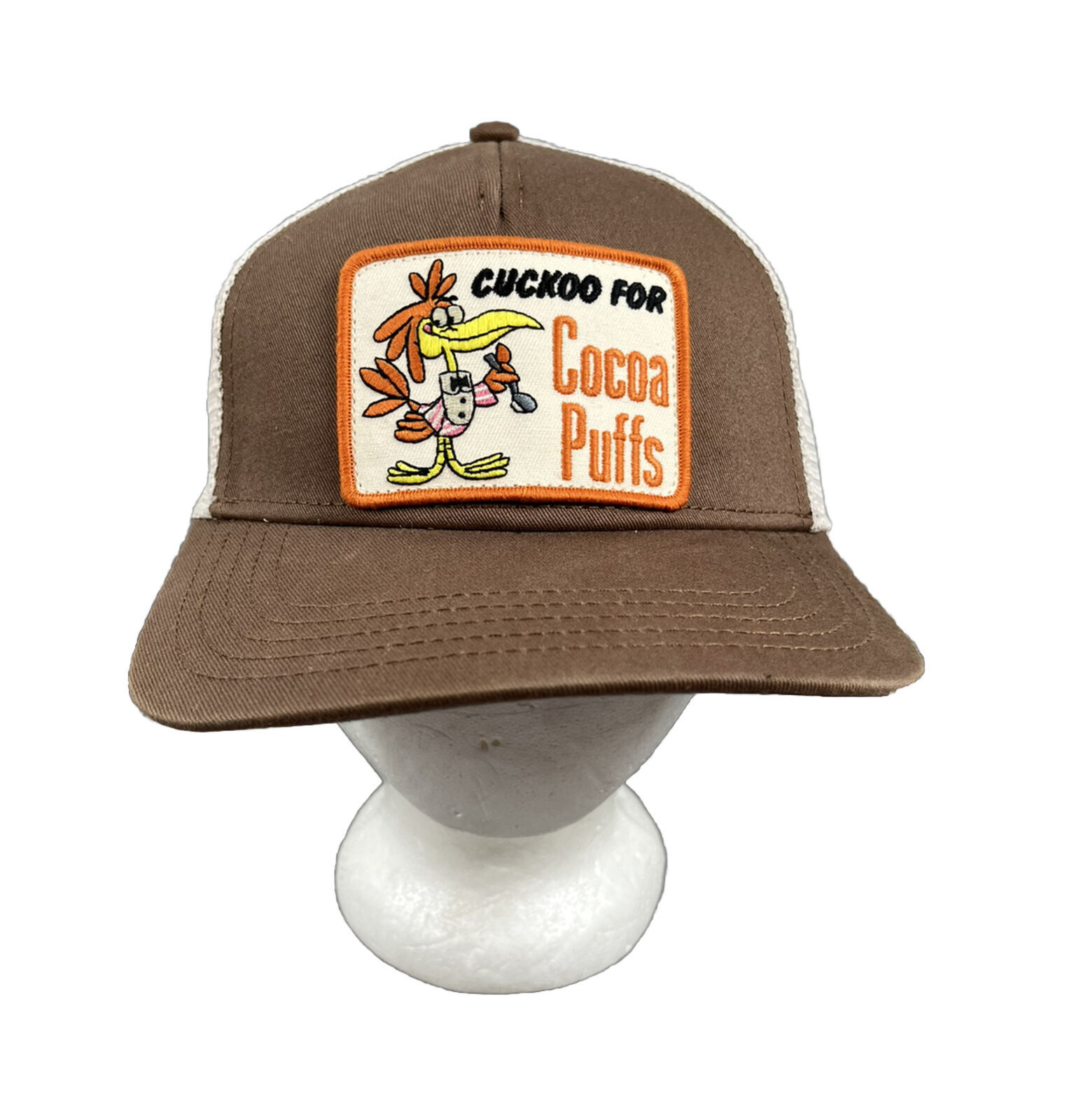 Vintage RARE Cocoa Puffs Cereal Trucker Hat Sonny Cuckoo Bird Mascot Brown