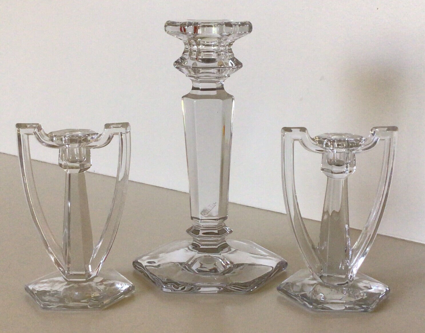 Antique ~ KRYS-TOL Candle Holders ~ Three Pieces ~ 4 1/2” ~ USA ~ C. 1906-1907