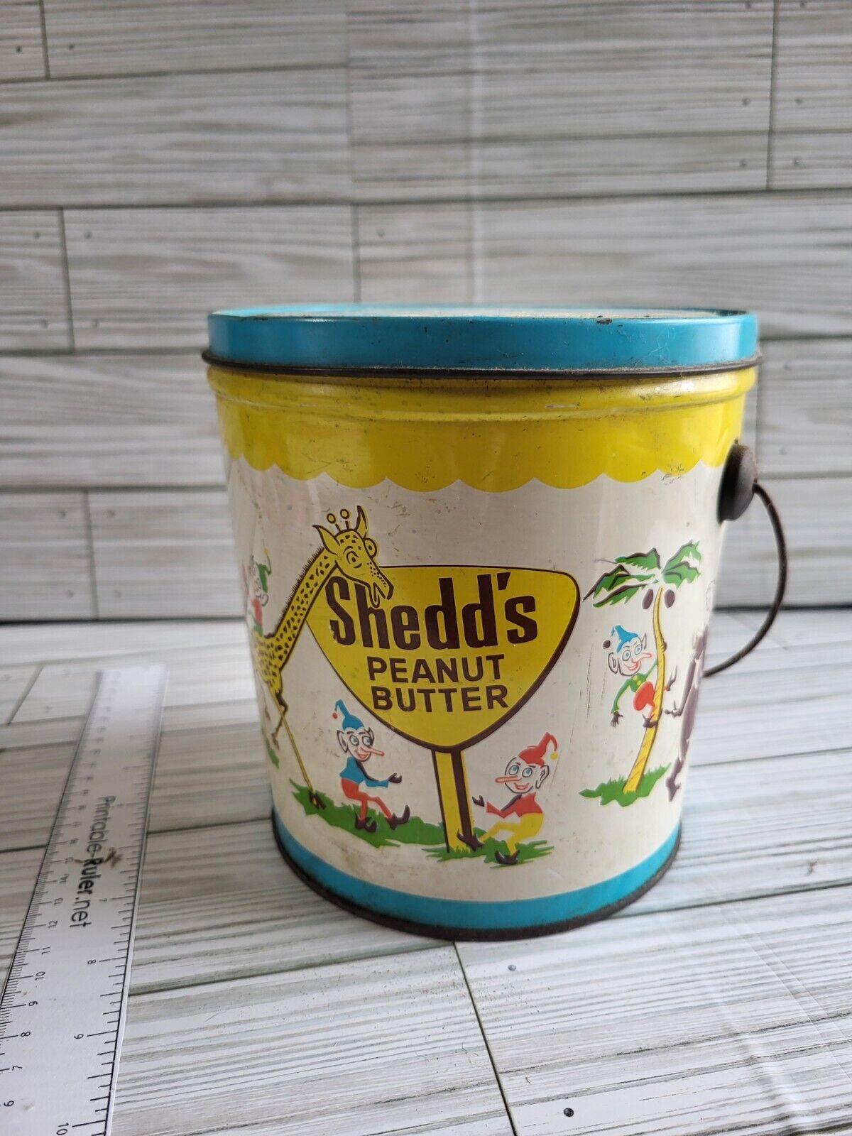 Vintage Shedd’s Peanut Butter Tin Pail Bucket Circus Advertising 