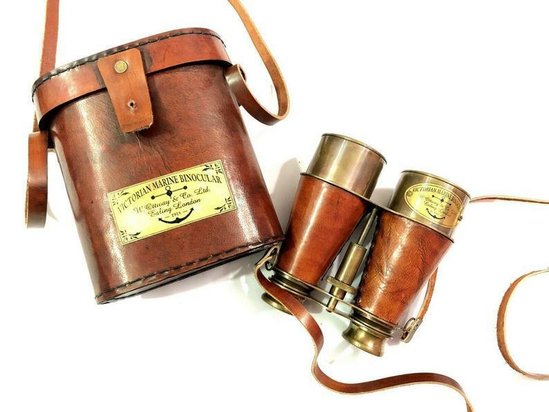 Vintage Antique Brass Binocular Telescope Vintage Nautical Spyglass With Case