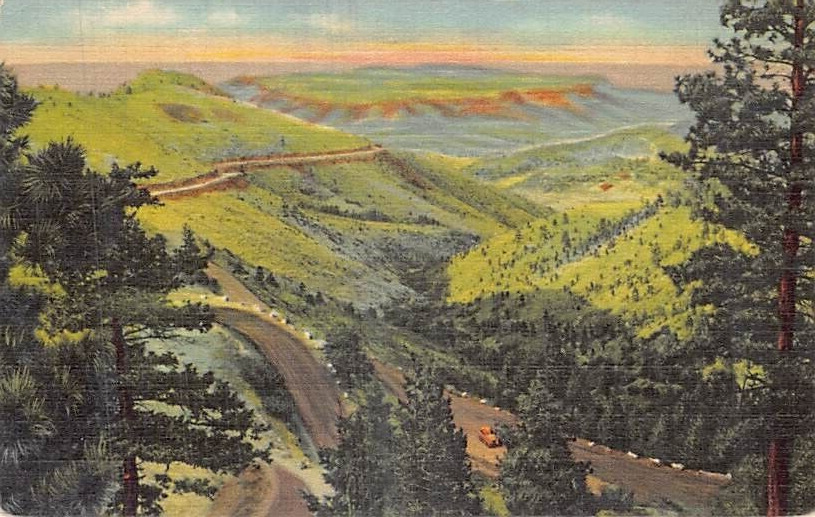 Postcard CO: Lookout Mountain Highway, Muggins Gulch, Colorado, Linen 1944