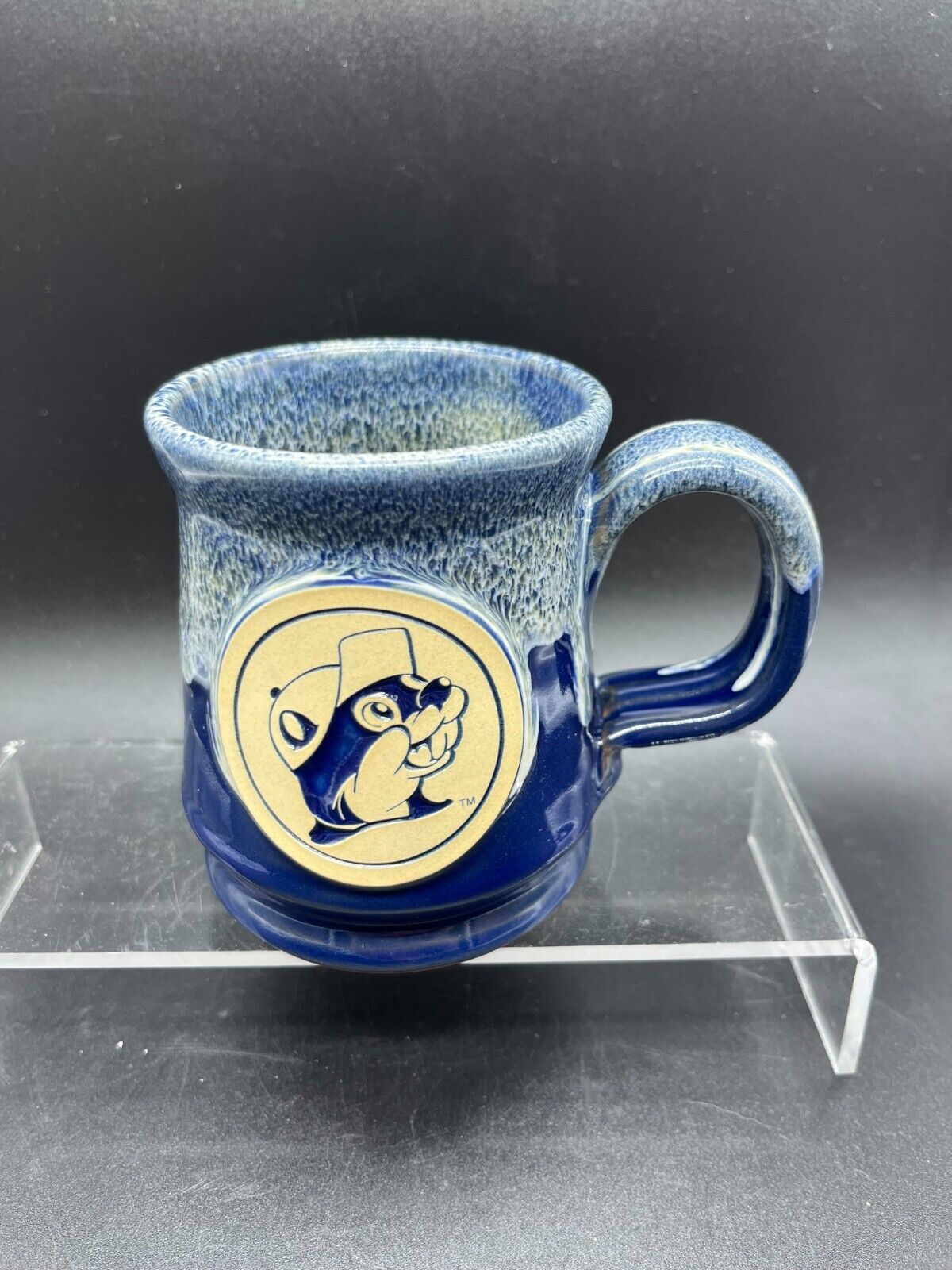 Very RARE VINTAGE 2015 Buc-ees Beaver Logo Blue Mug Deneen Pottery Hand Thrown