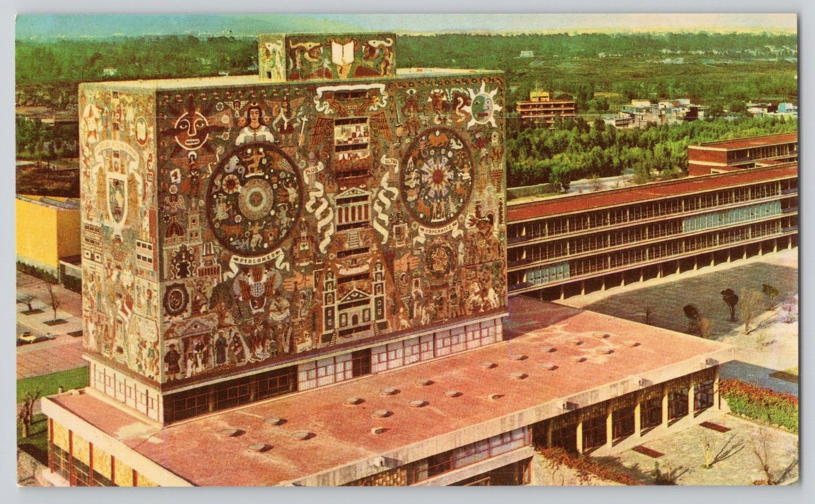 Postcard Library De La Ciudad University, Mexico