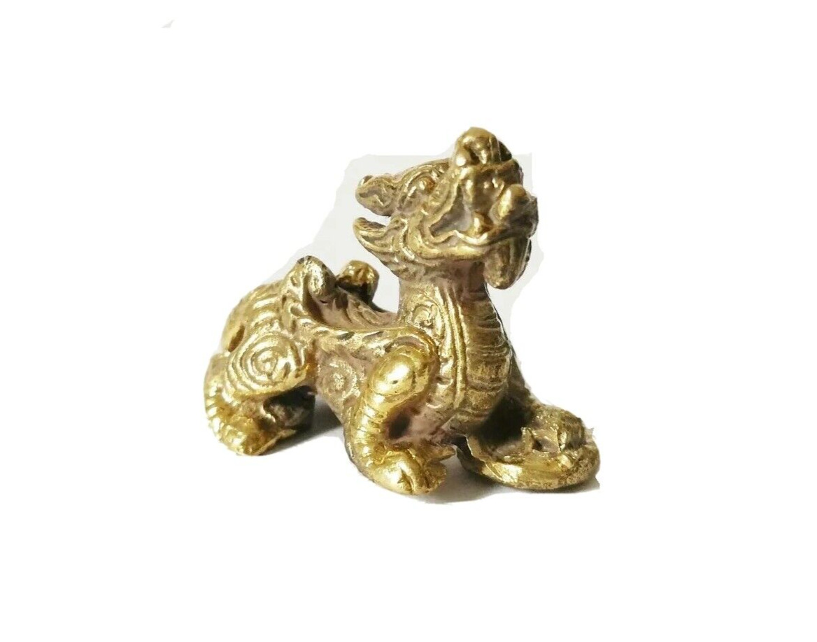 Gold Pixiu Piyao Statue Sacred Lucky Fortune Rich Home Decor Brass Tiny Collect