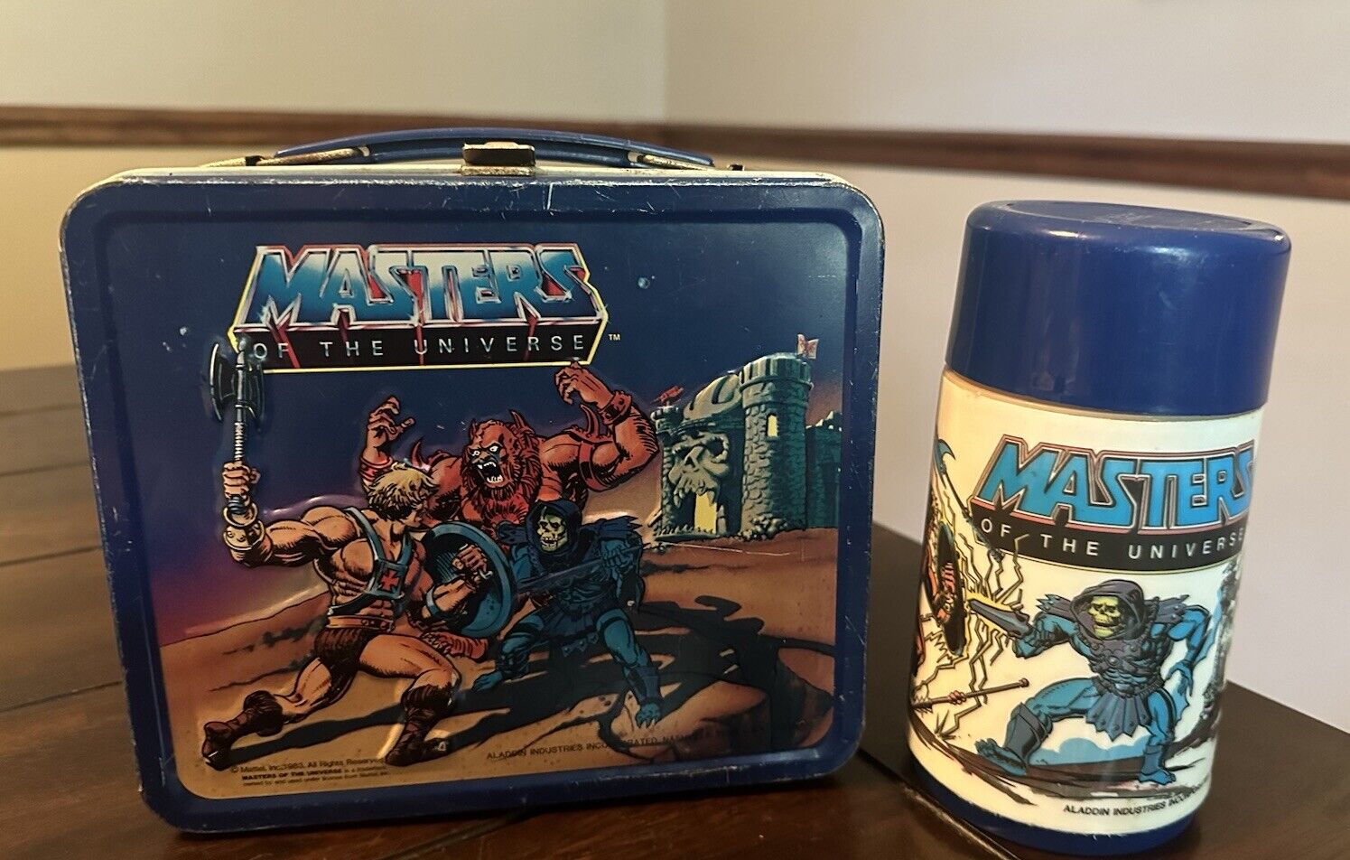 Vintage Aladdin 1984 He Man & Masters of The Universe Metal Lunchbox and Thermos