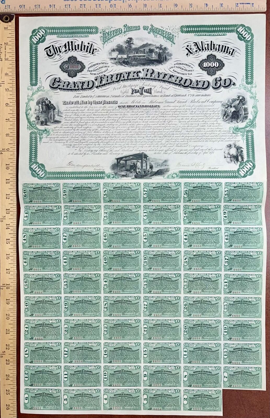 Mobile and Alabama Grand Trunk Railroad Co. - 1874 dated $1,000 7% Railway Gold 