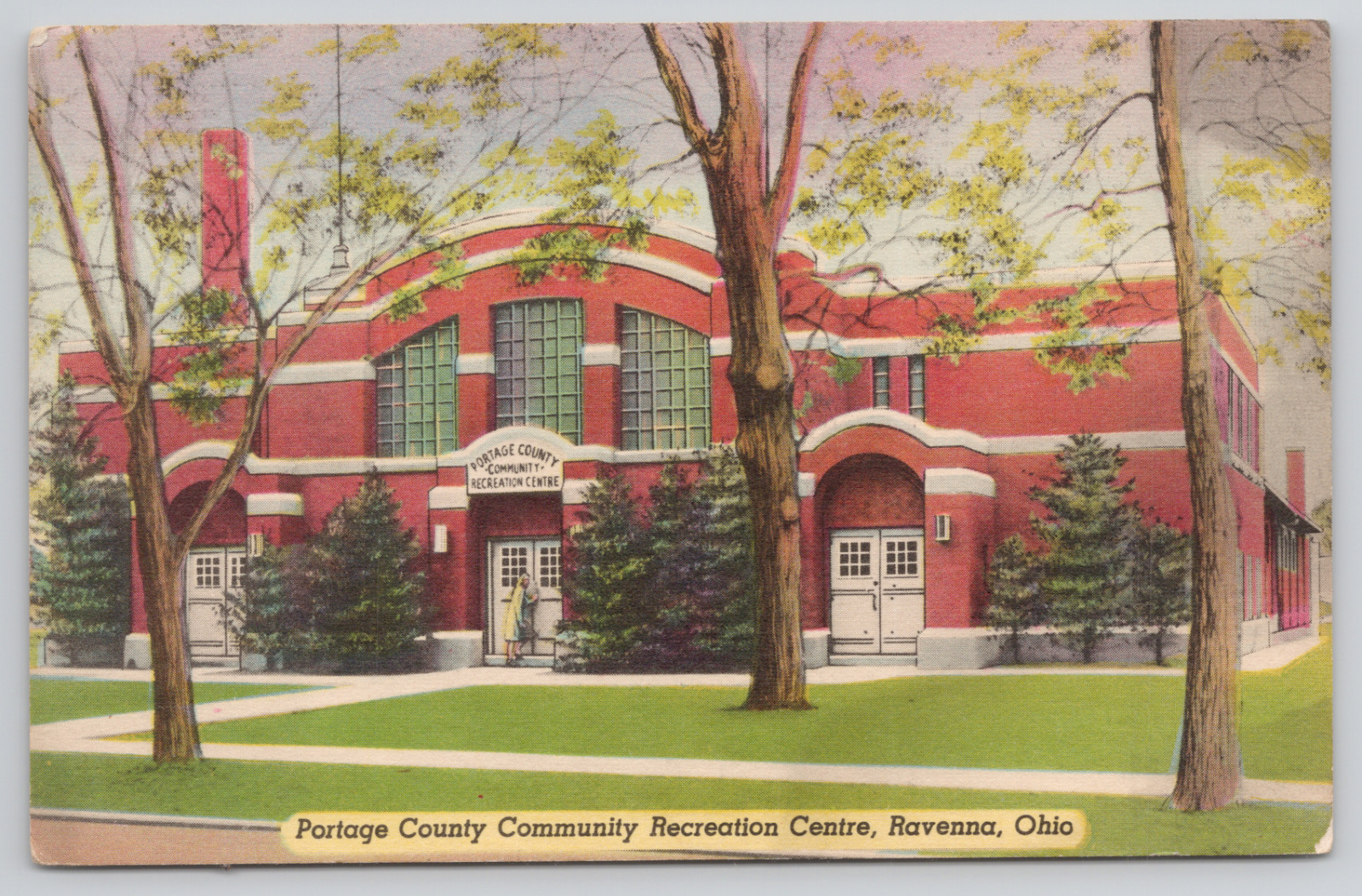 Ravenna Ohio Partage County Community Recreation Center Linen Postcard