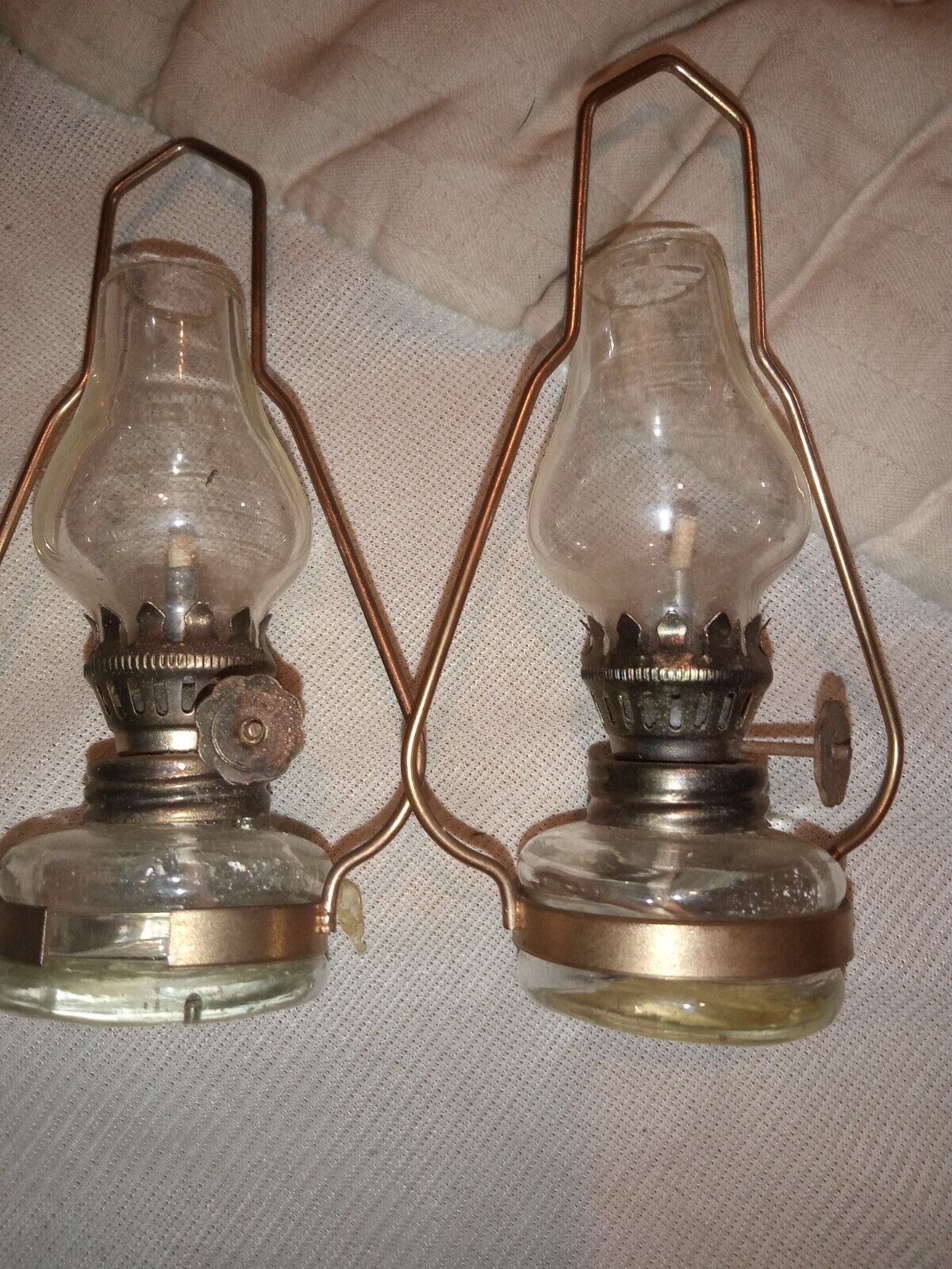 Pair Vintage MINI Oil Lamp With GLASS SHADE 5