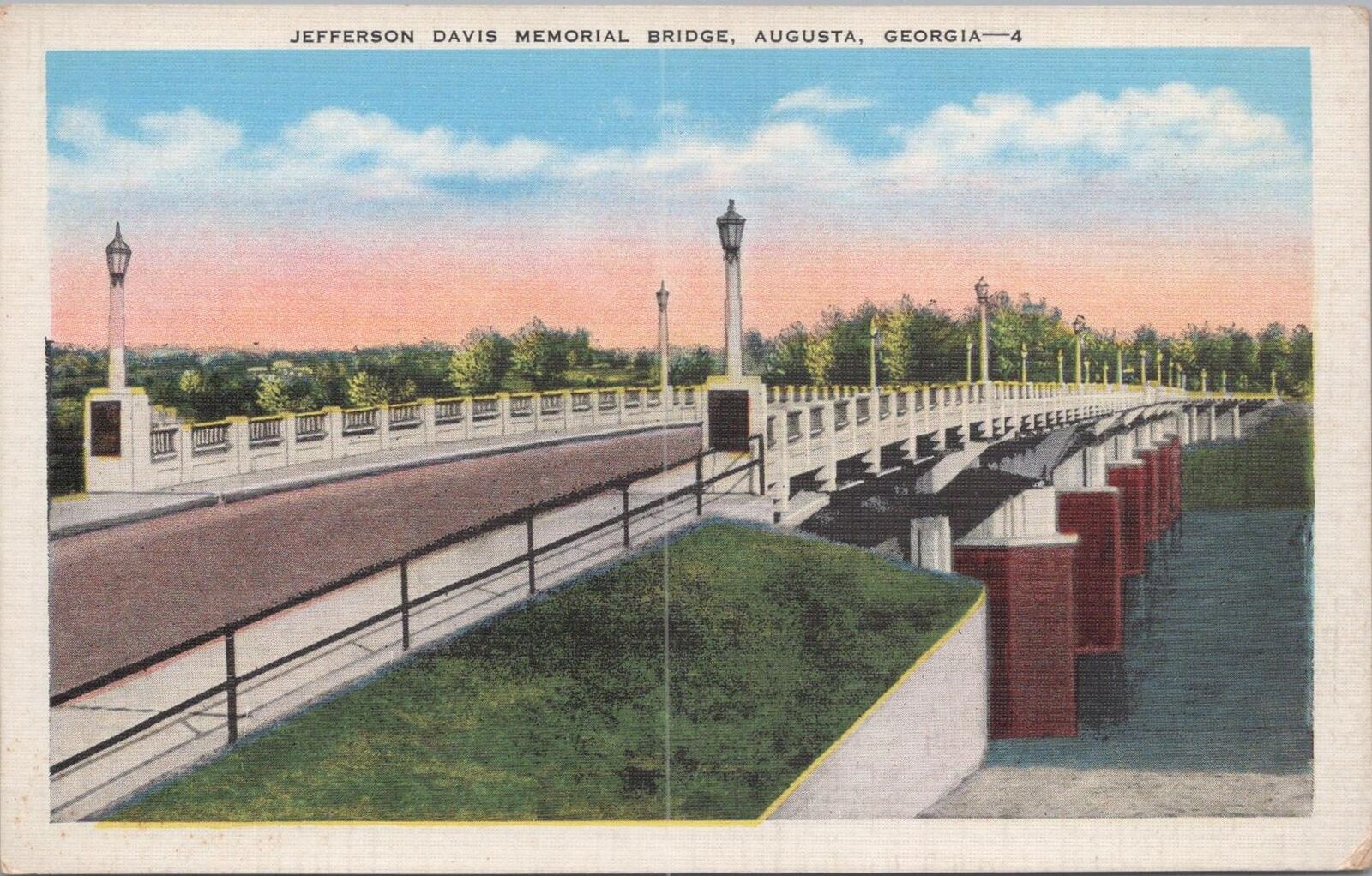 Postcard Jefferson Davis Memorial Bridge Augusta GA 
