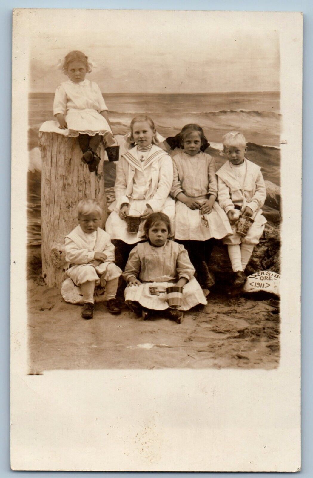 Seaside Oregon OR Postcard RPPC Photo Childrens Scene At The Beach c1910's