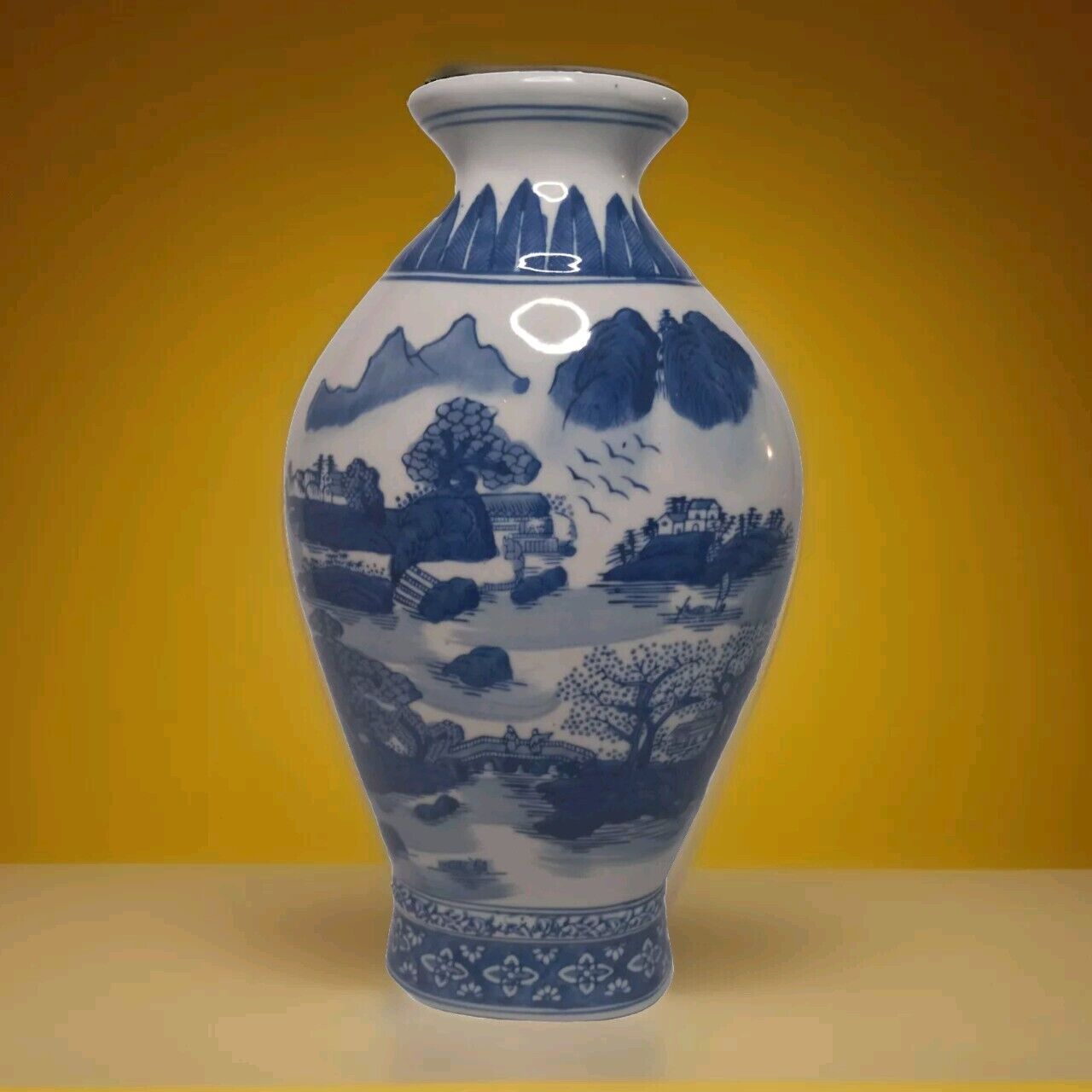 Vintage Formalities Blue & White Hand Painted 14.24” Vase By Baum Bros